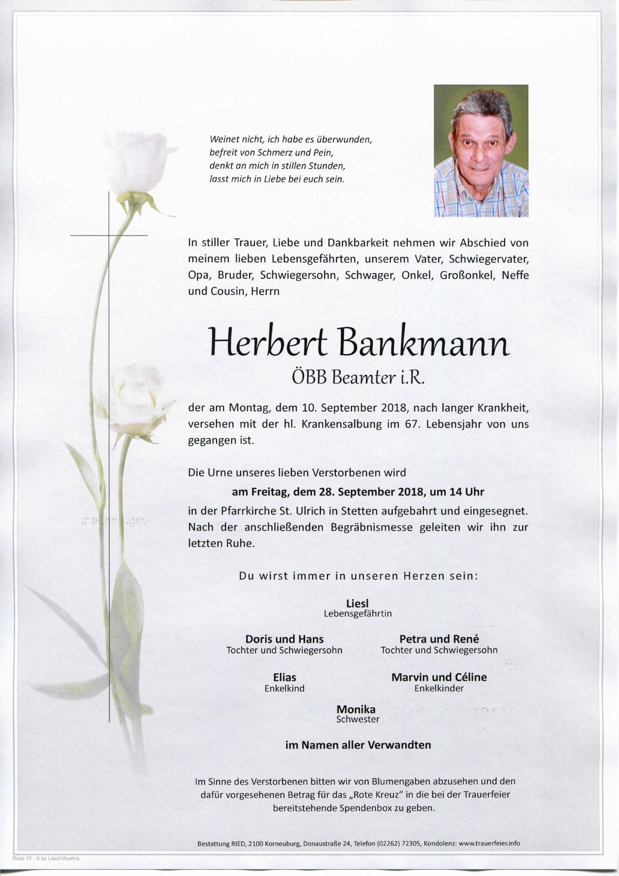 Traueranzeige von Herbert Bankmann