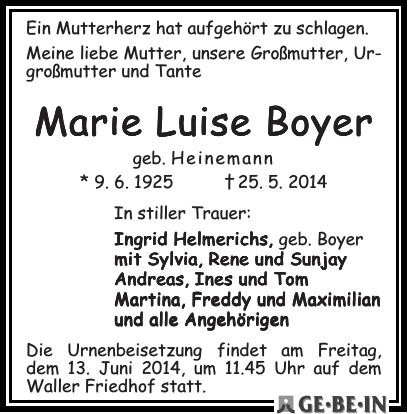 Traueranzeige von Marie Luise Boyer