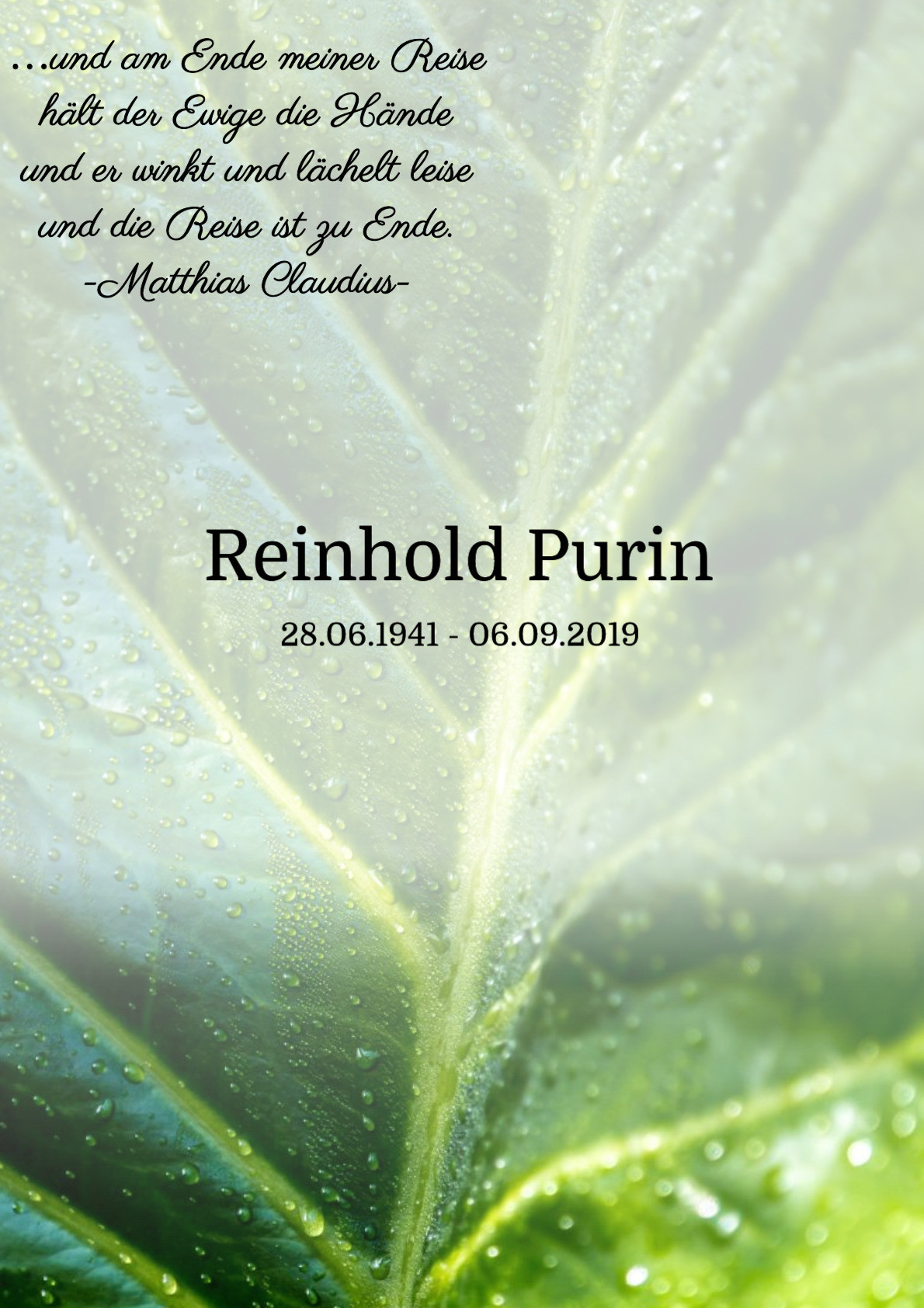 Traueranzeige von Reinhold Purin