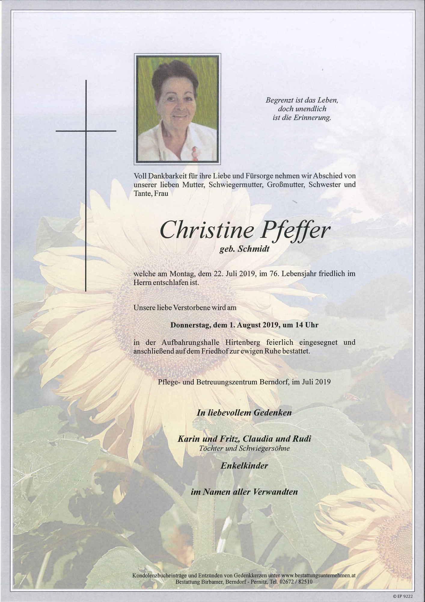 Traueranzeige von Christine Pfeffer