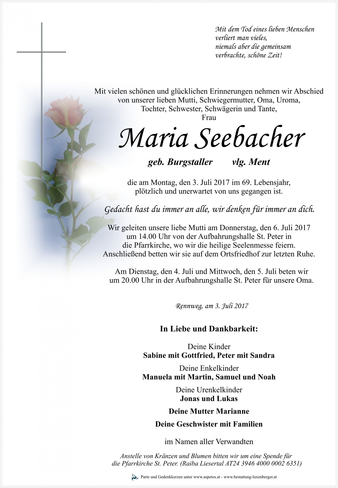 Traueranzeige von Maria Seebacher