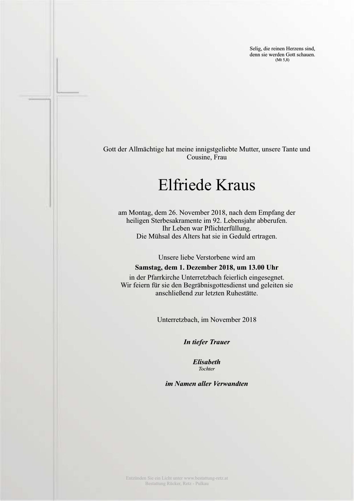 Traueranzeige von Elfriede Kraus