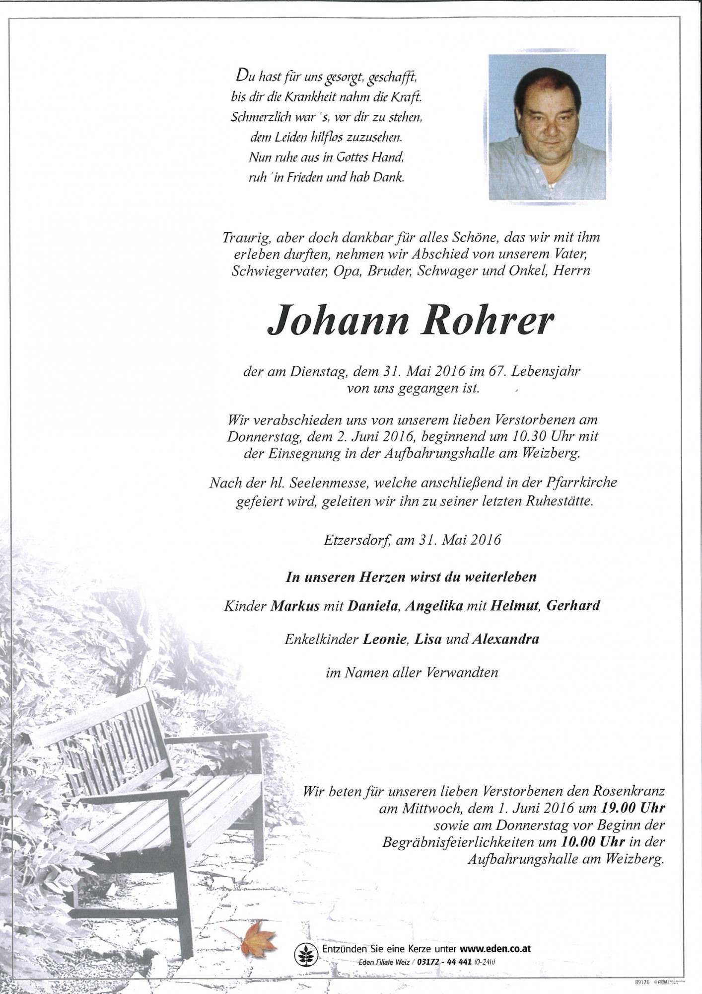 Traueranzeige von Johann Rohrer