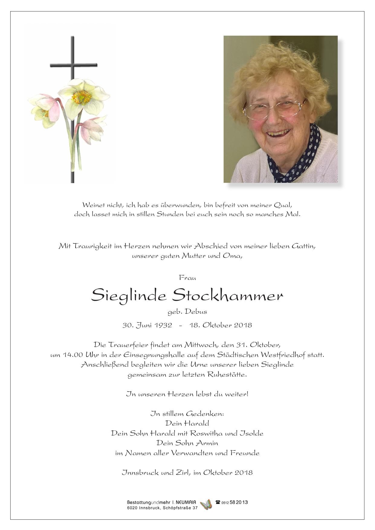 Traueranzeige von Sieglinde Stockhammer