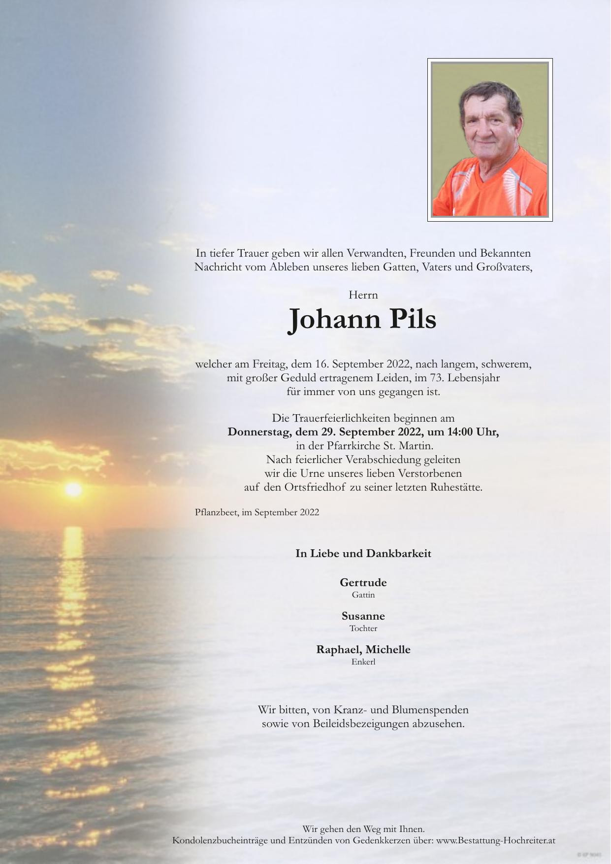Traueranzeige von Johann Pils