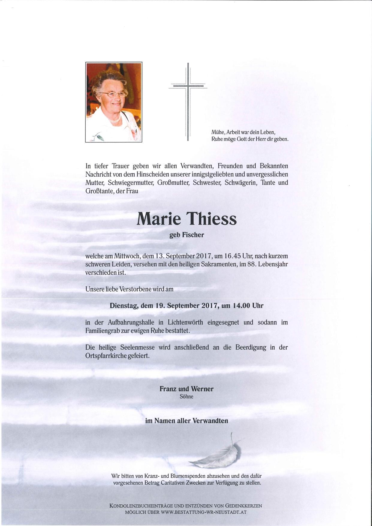 Traueranzeige von Marie Thiess