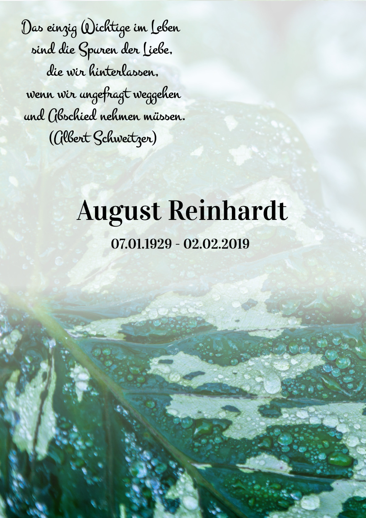 Traueranzeige von August Reinhardt