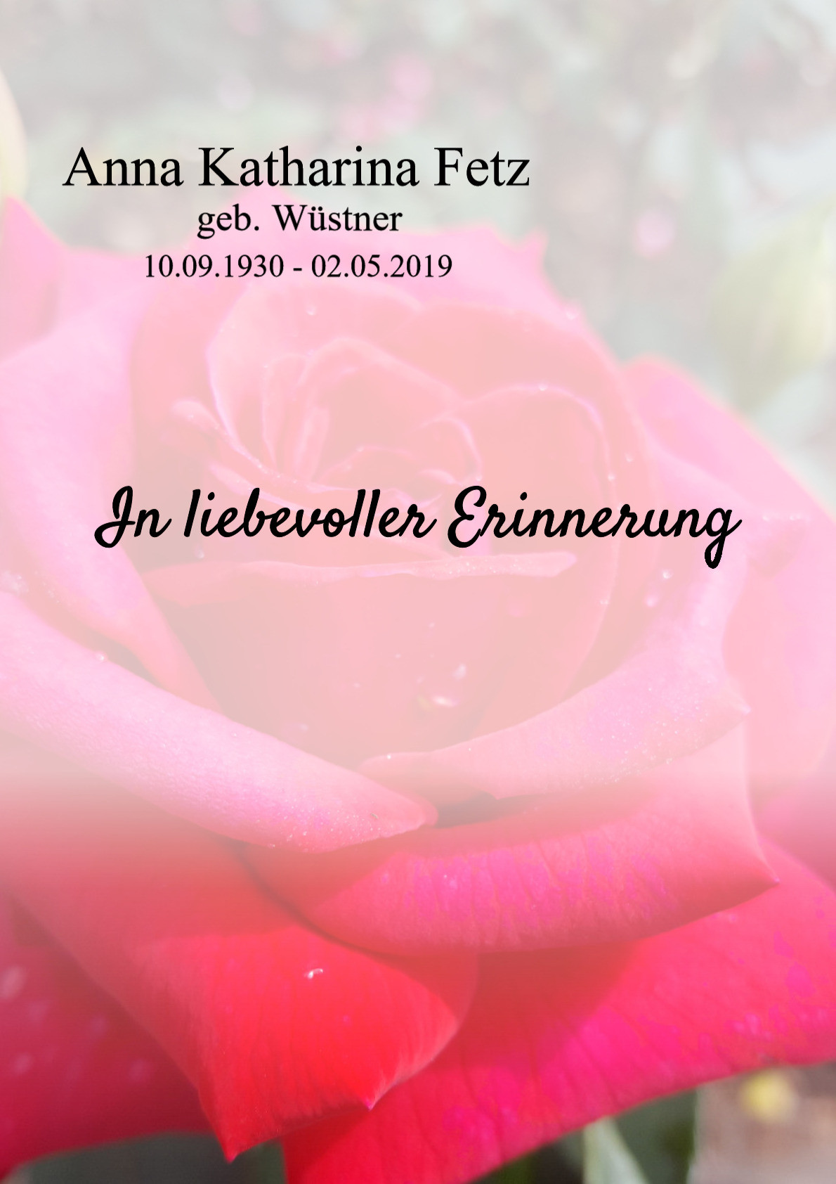 Traueranzeige von Anna Katharina Fetz