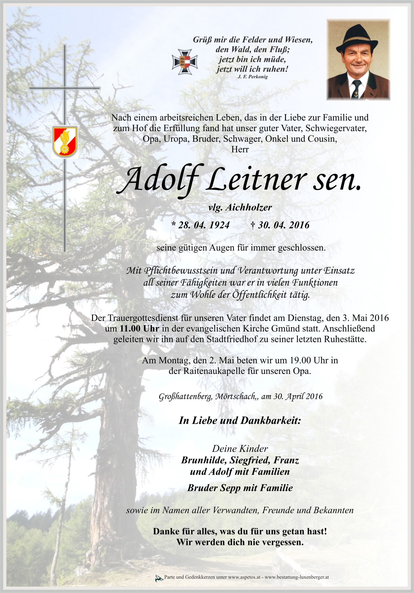Traueranzeige von Adolf Leitner sen.