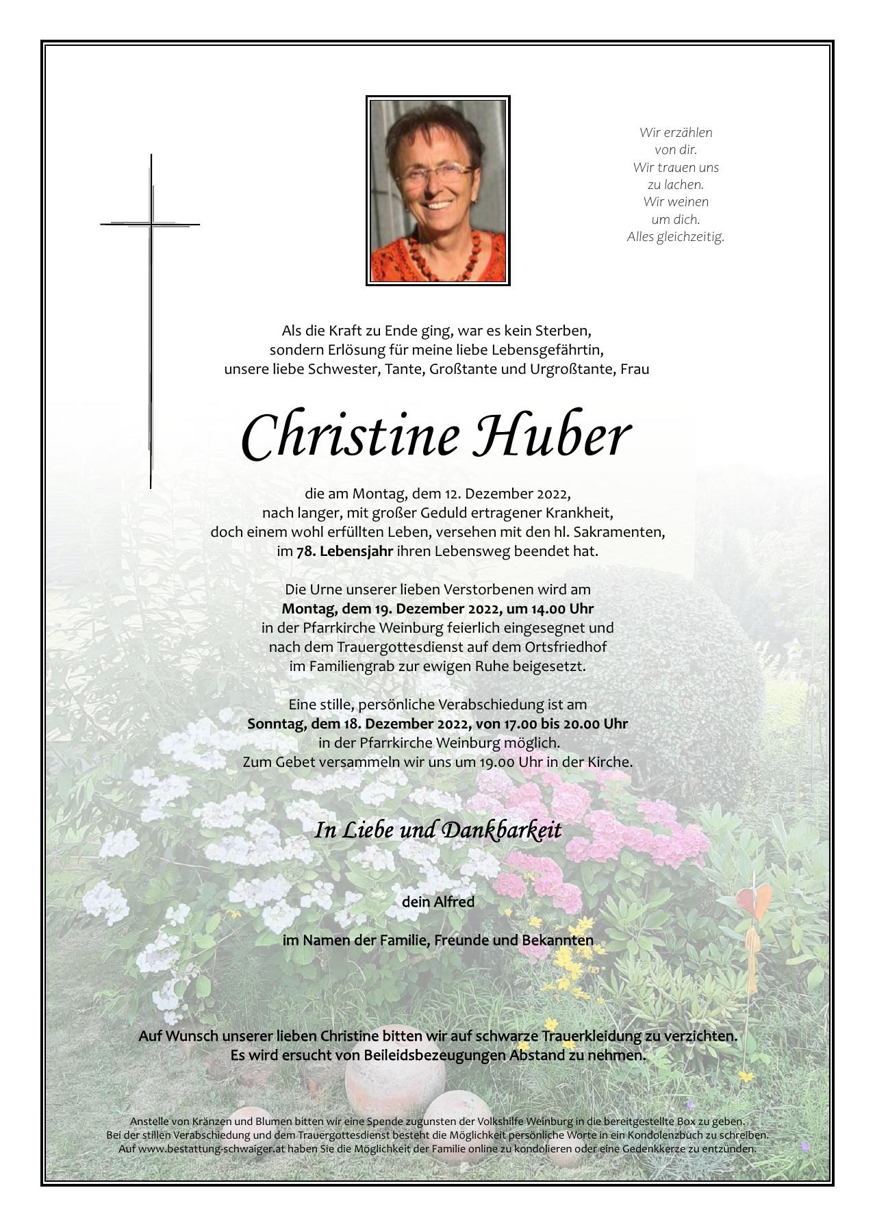 Traueranzeige von Christine Huber