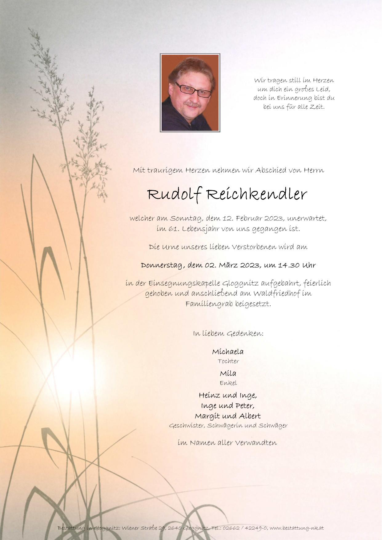 Traueranzeige von Rudolf Reichkendler