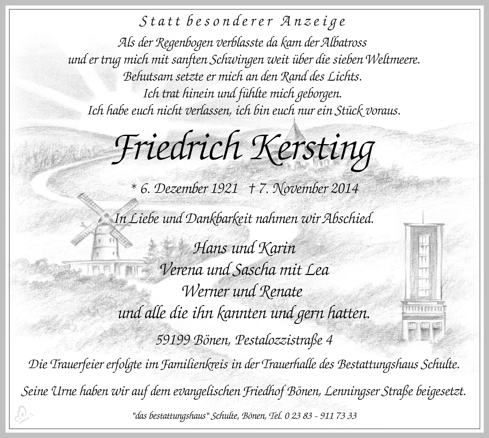 Traueranzeige von Friedrich Kersting