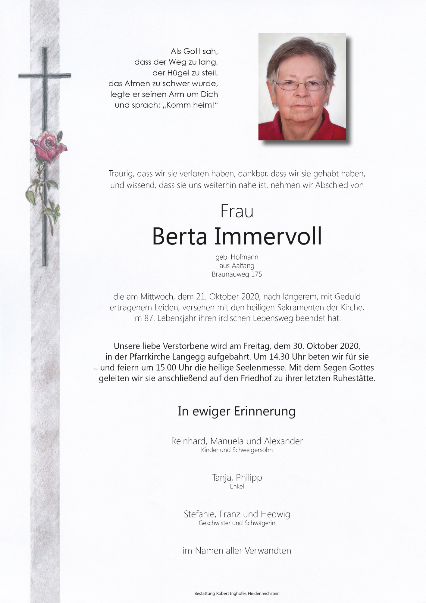 Traueranzeige von Berta Immervoll