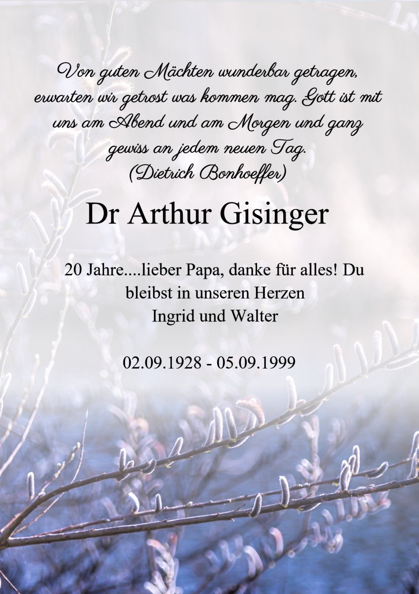 Traueranzeige von Dr Arthur Gisinger