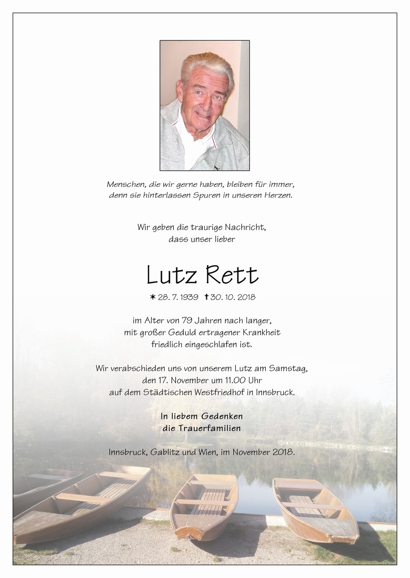 Traueranzeige von Lutz Rett