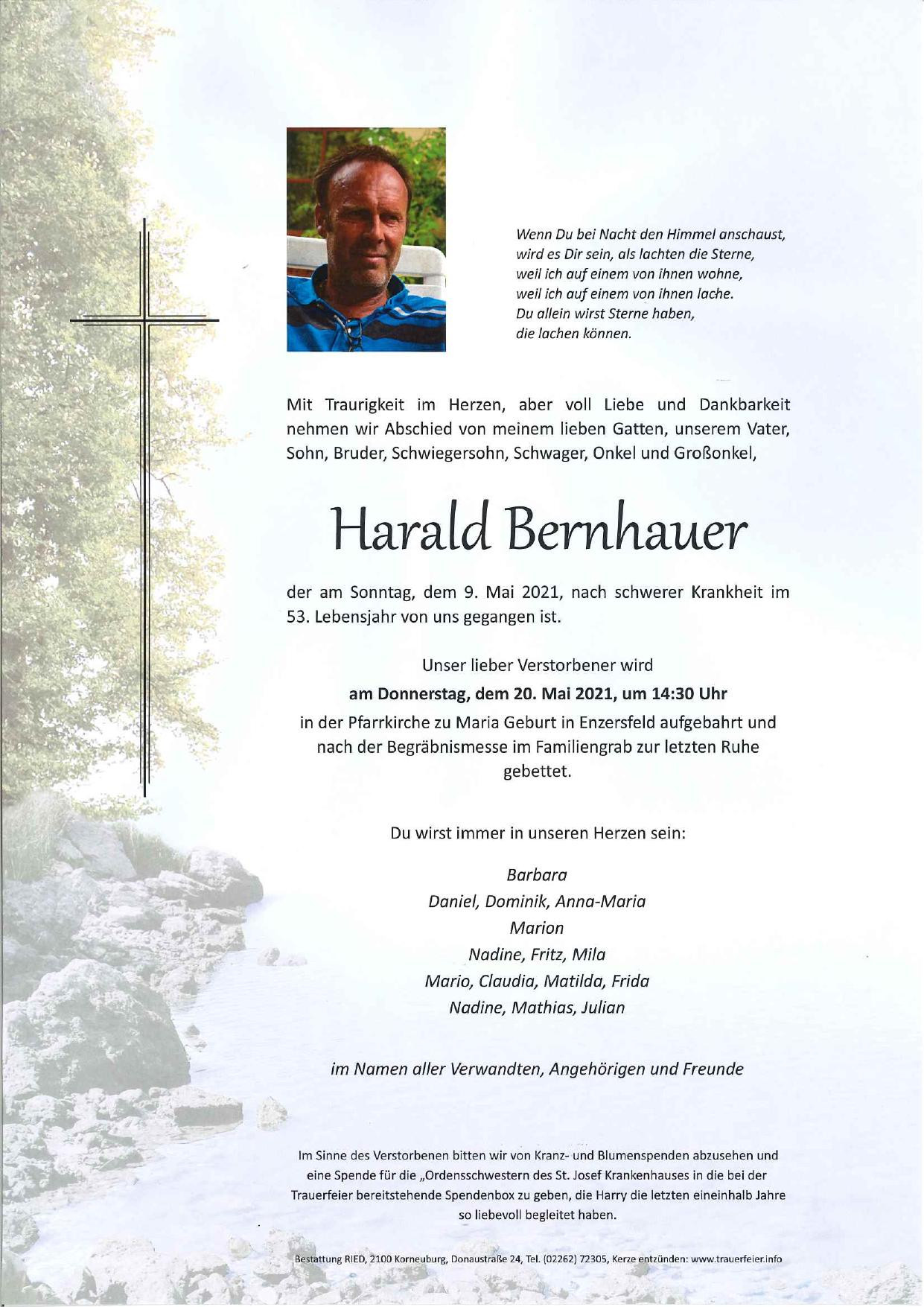 Traueranzeige von Harald Bernhauer