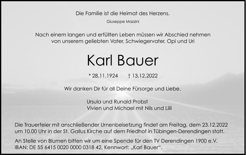 Traueranzeige von Karl Bauer