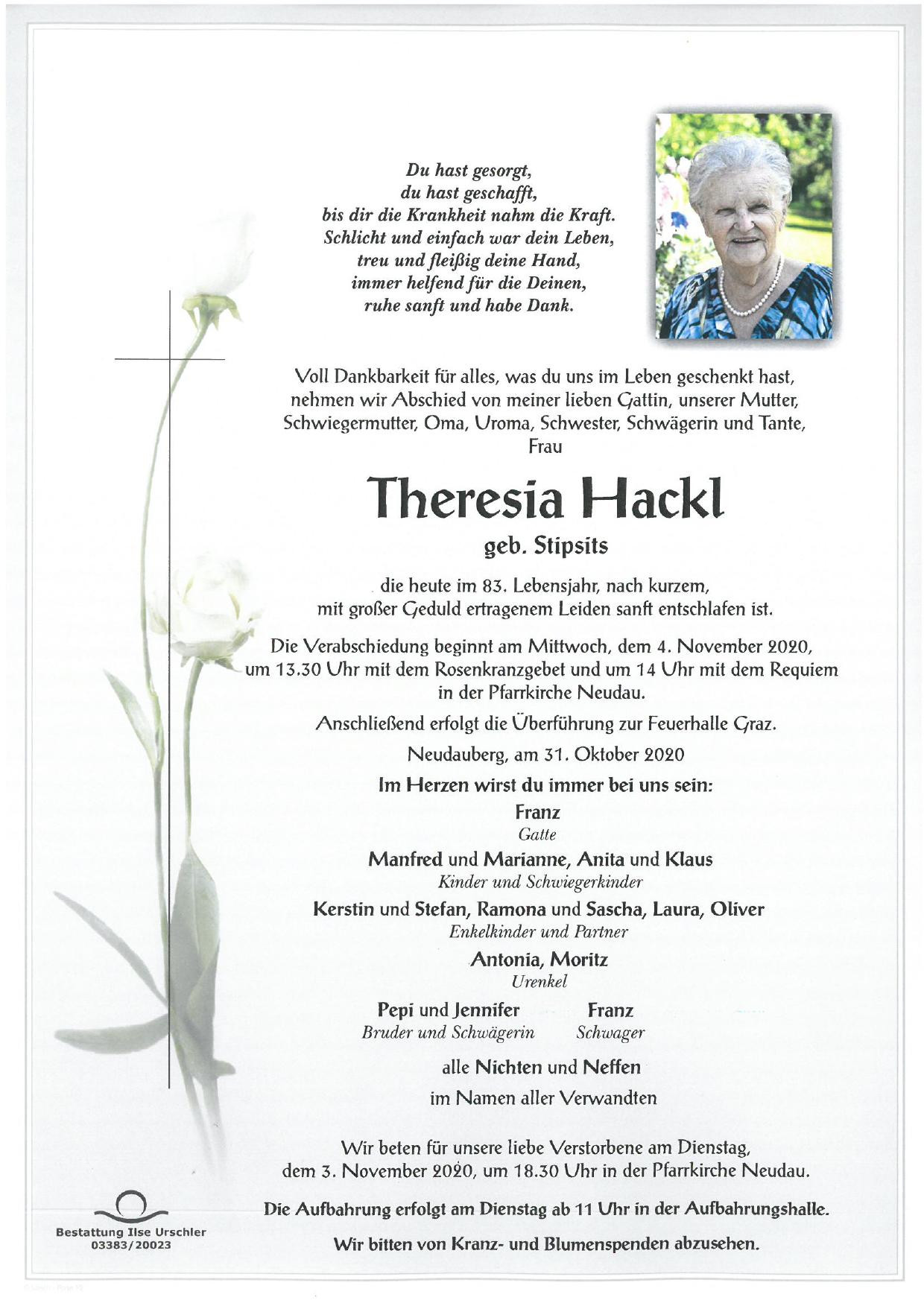 Traueranzeige von Theresia Hackl
