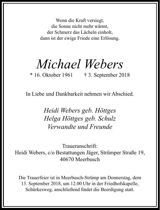 Traueranzeige von Michael Webers