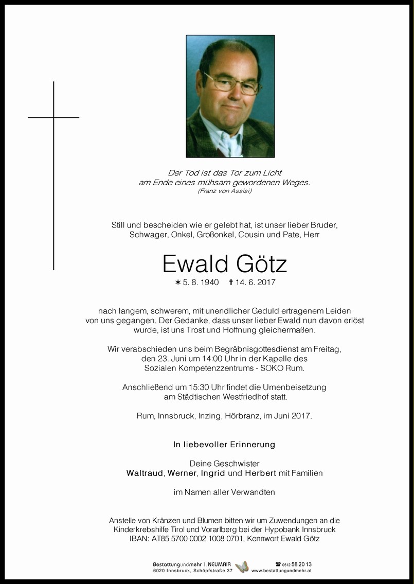 Traueranzeige von Ewald Götz