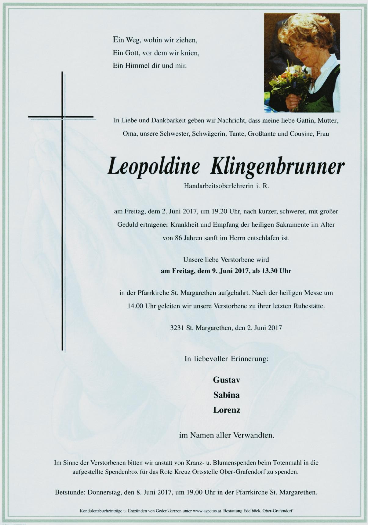 Traueranzeige von Leopoldine Klingenbrunner