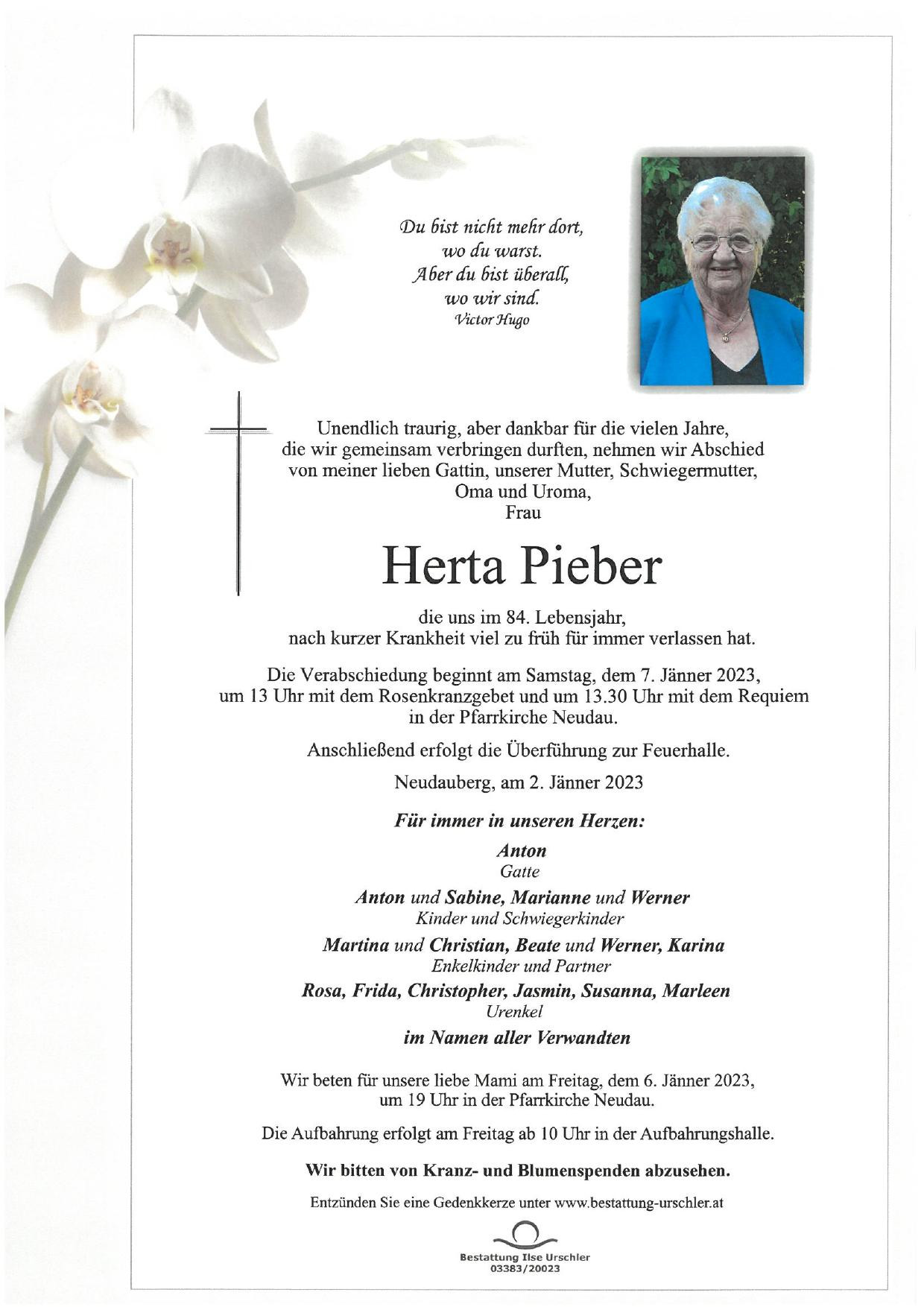 Traueranzeige von Herta Pieber
