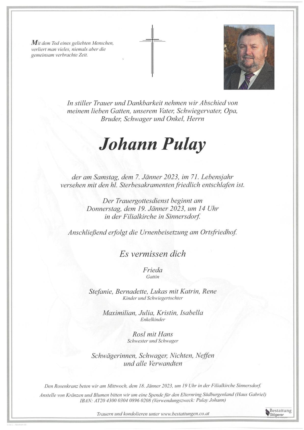 Traueranzeige von Johann Pulay
