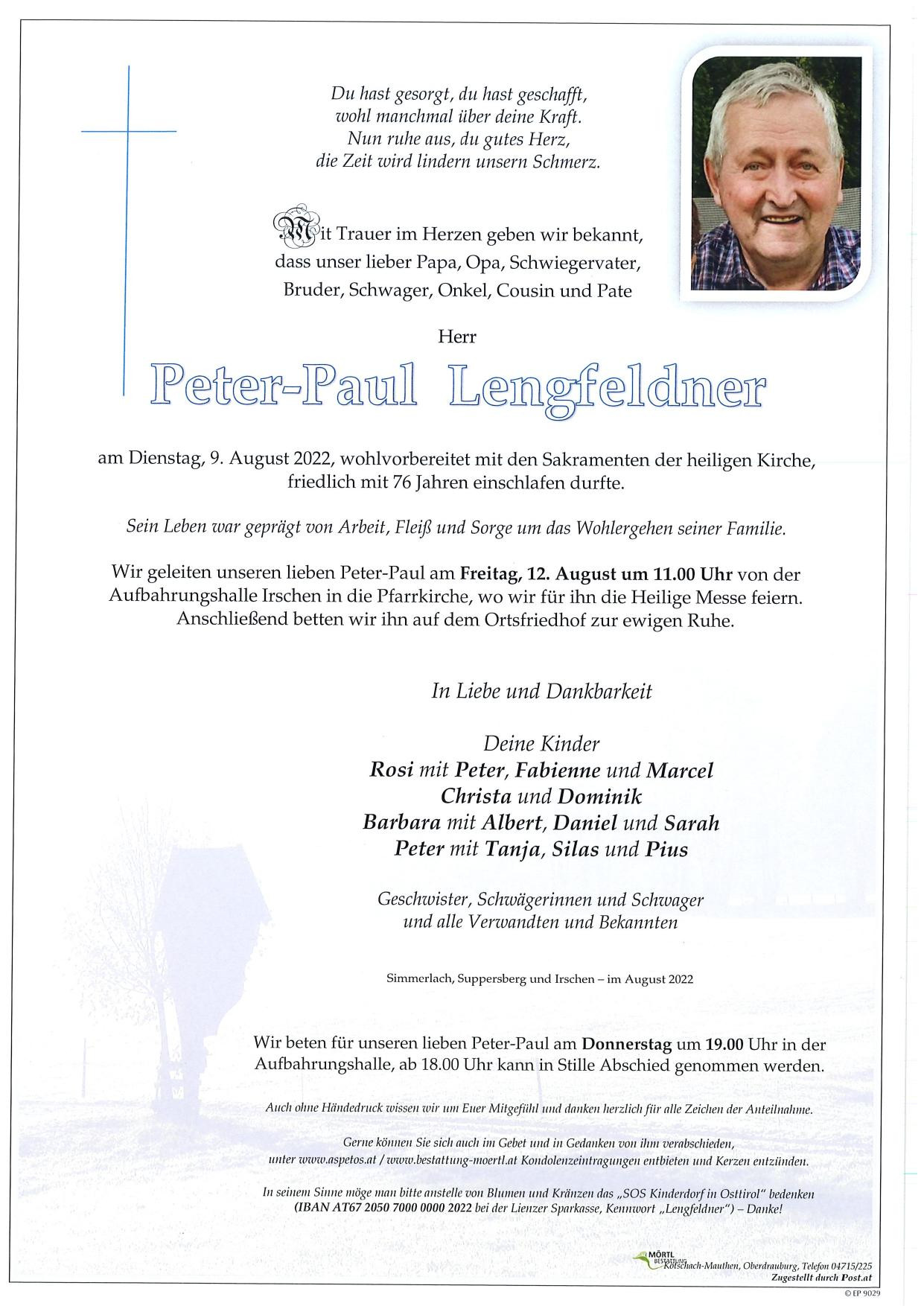 Traueranzeige von Peter-Paul Lengfeldner