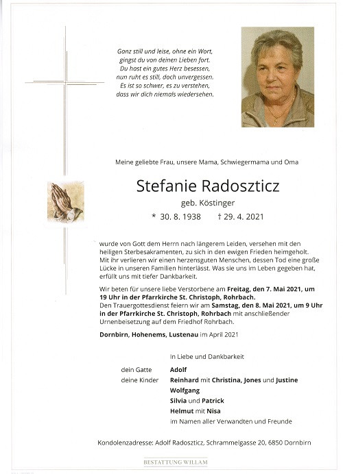 Traueranzeige von Stefanie Radoszticz