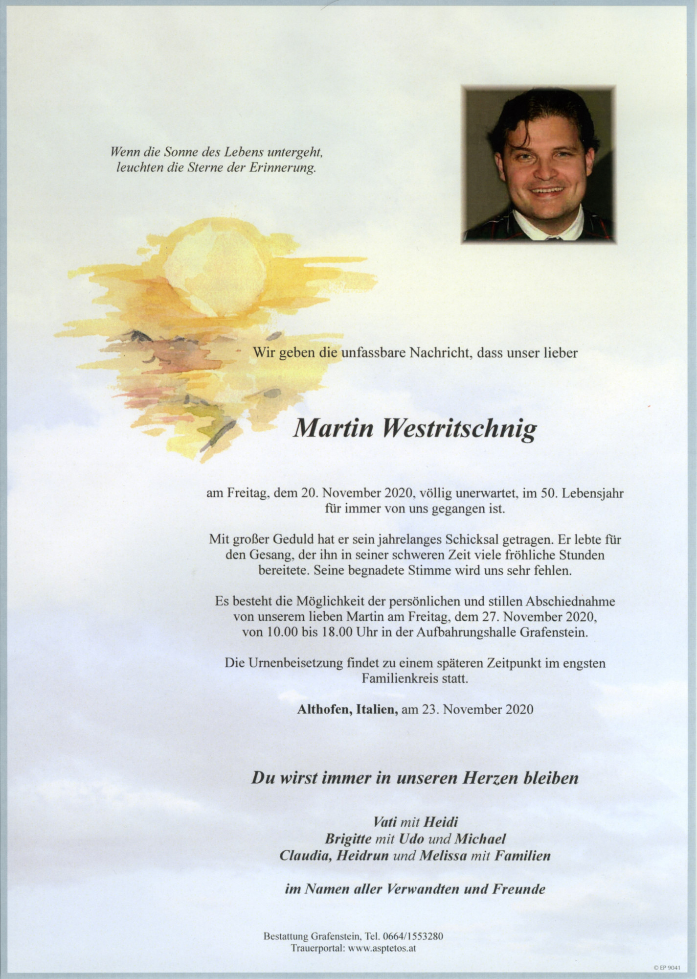 Traueranzeige von Herr Martin Westritschnig