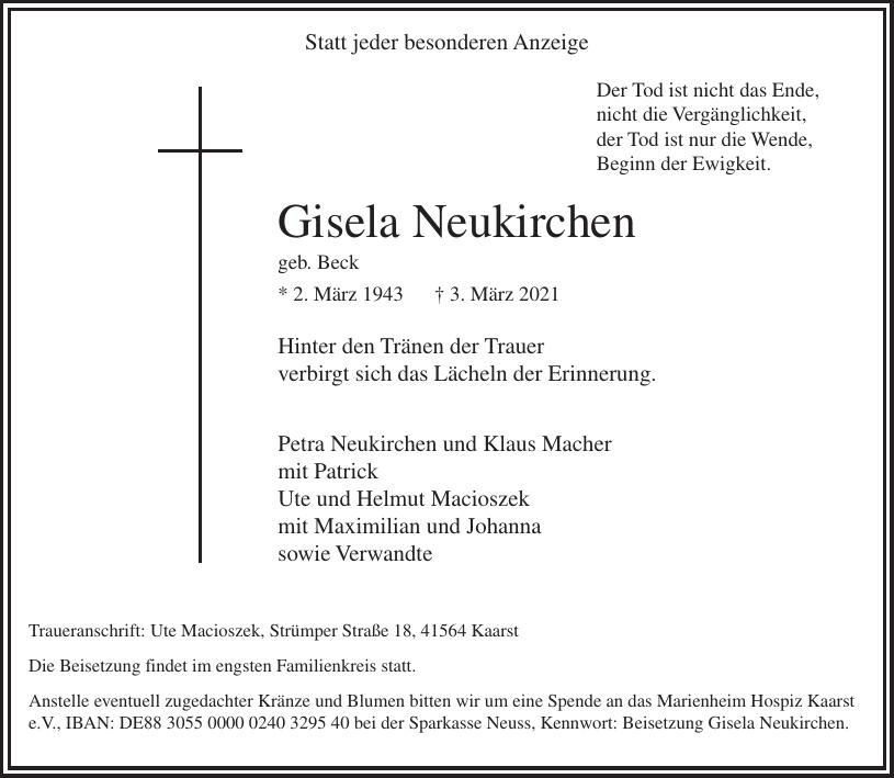 Traueranzeige von Gisela Neukirchen