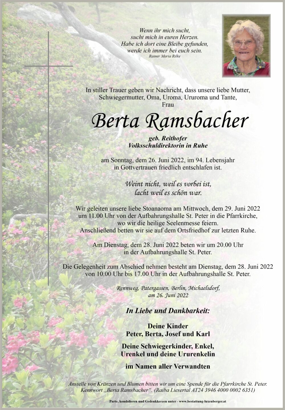 Traueranzeige von Berta Ramsbacher