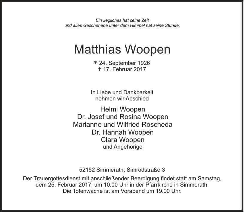Traueranzeige von Matthias Woopen