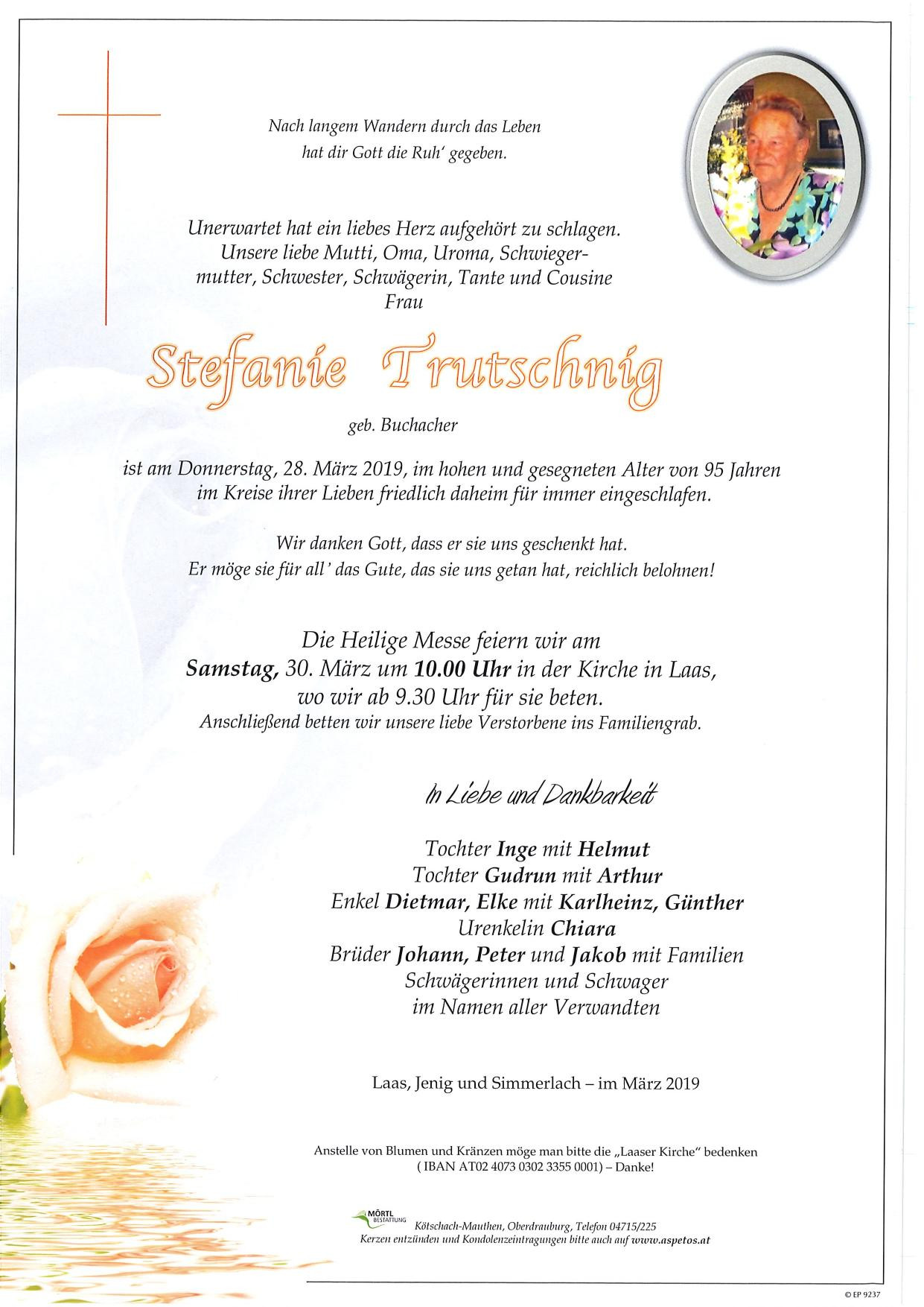 Traueranzeige von Stefanie Trutschnig