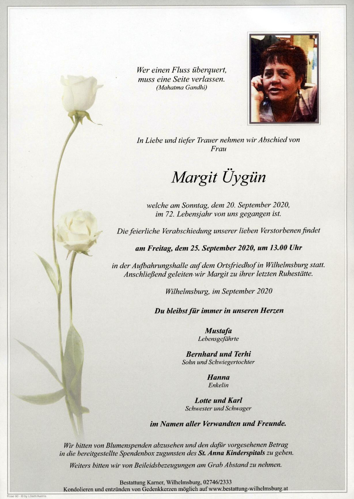 Traueranzeige von Margit Üygün