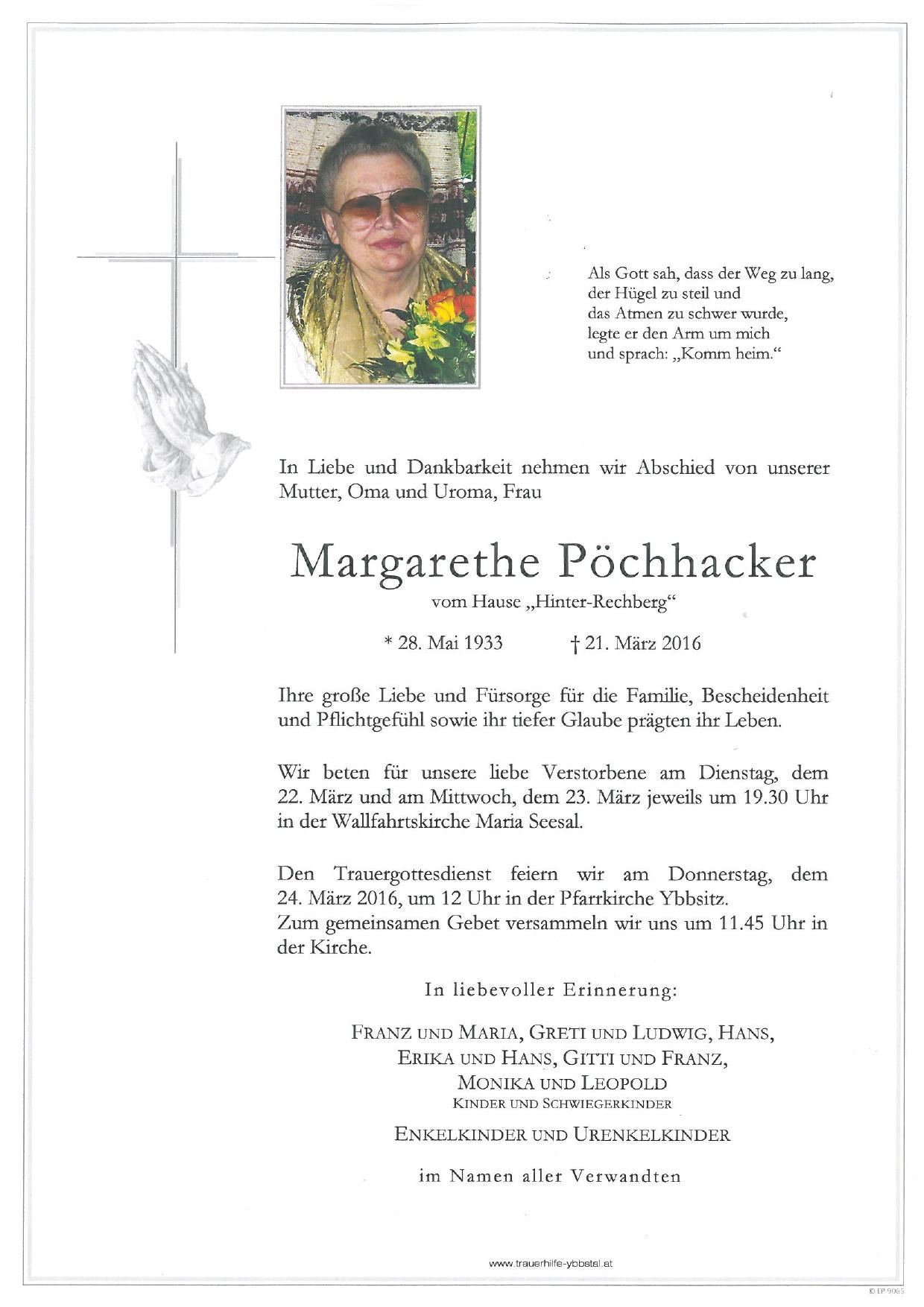 Traueranzeige von Margarethe Pöchhacker
