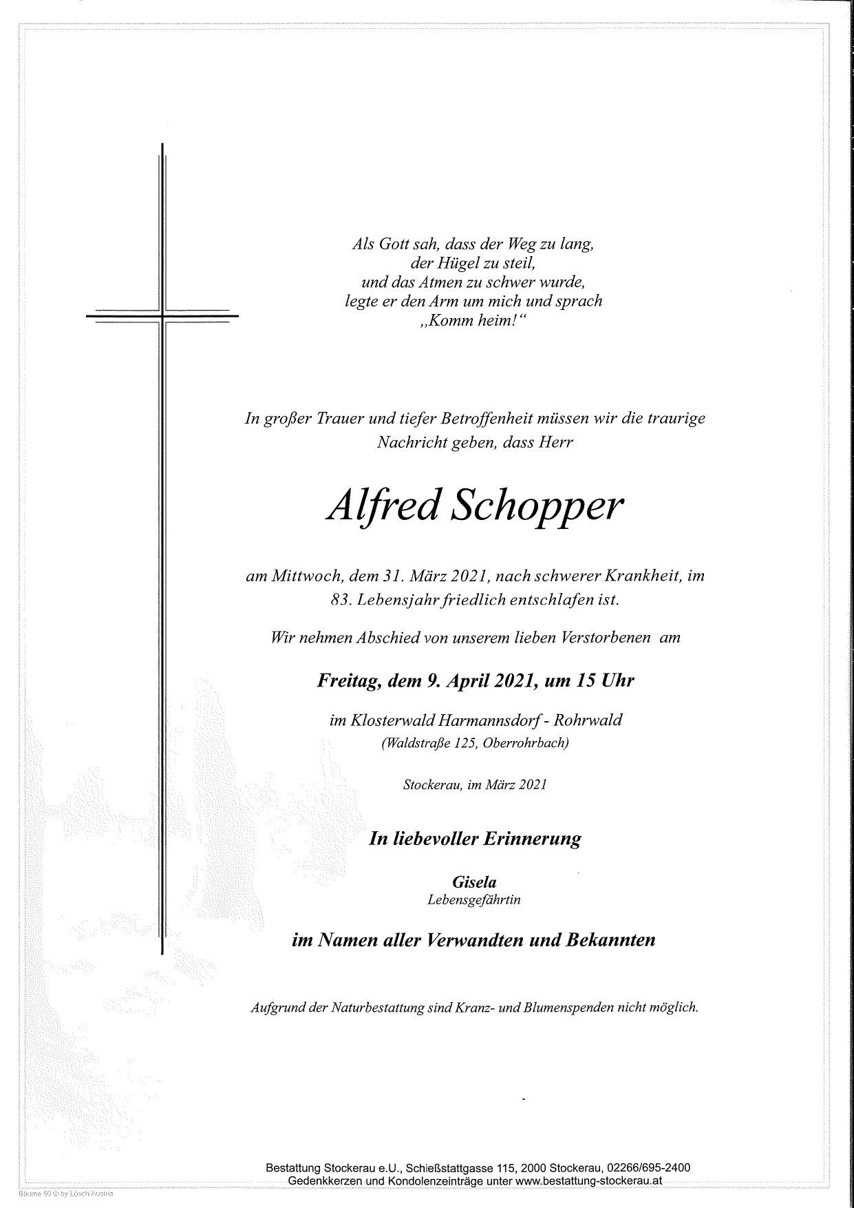 Traueranzeige von Alfred Schopper