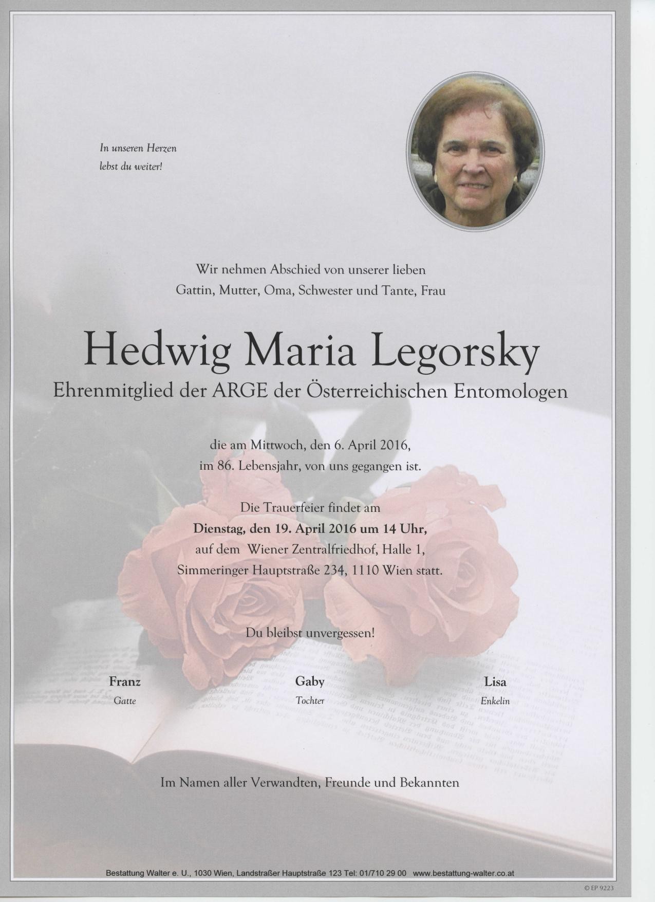 Traueranzeige von Hedwig Maria Legorsky