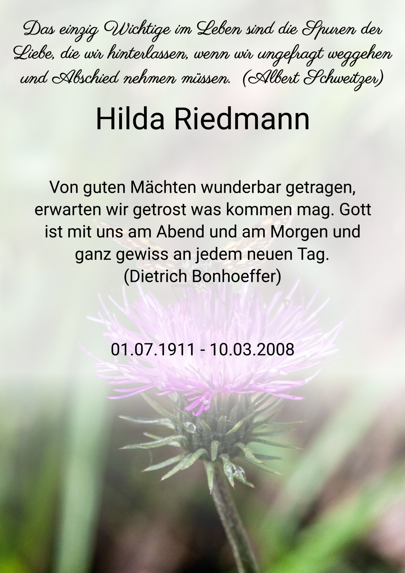 Traueranzeige von Hilda Riedmann