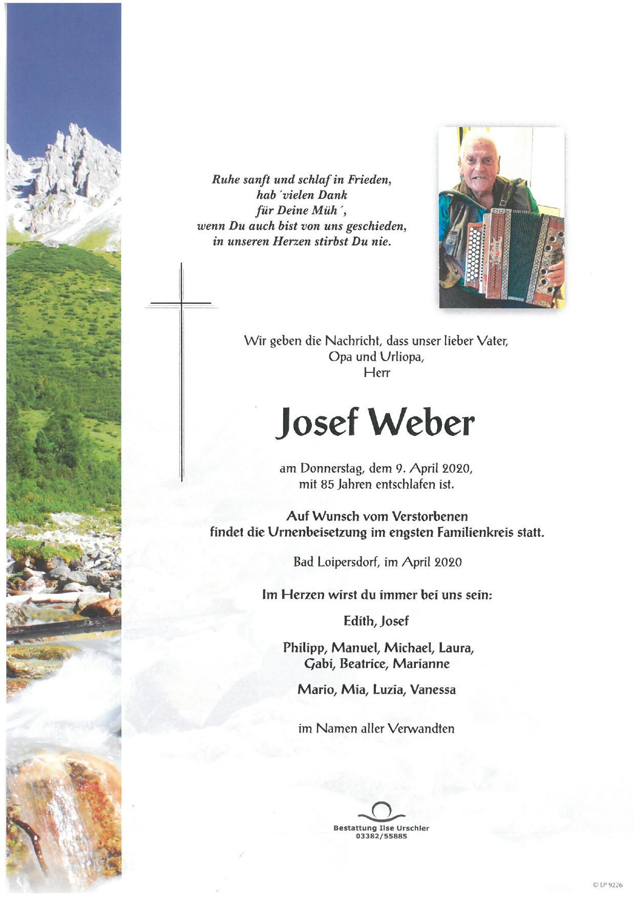 Traueranzeige von Josef Weber