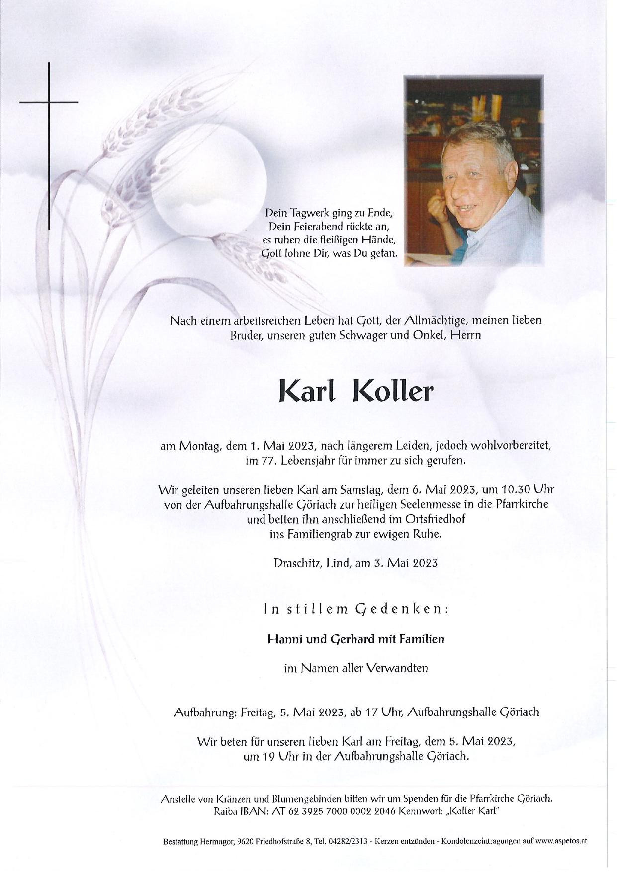 Traueranzeige von Karl Koller