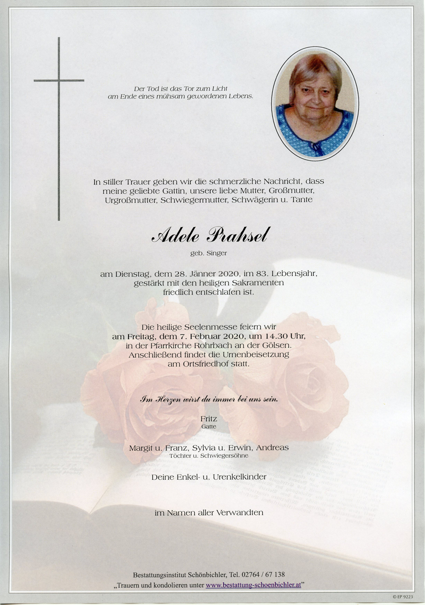 Traueranzeige von Adele Prahsel