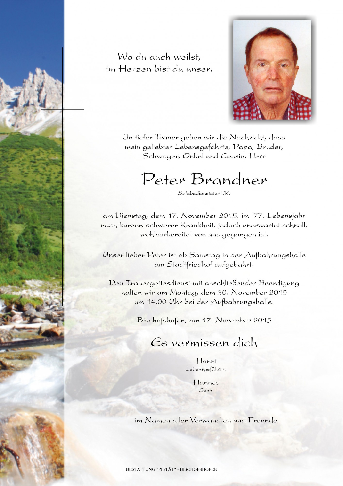 Traueranzeige von Peter Brandner