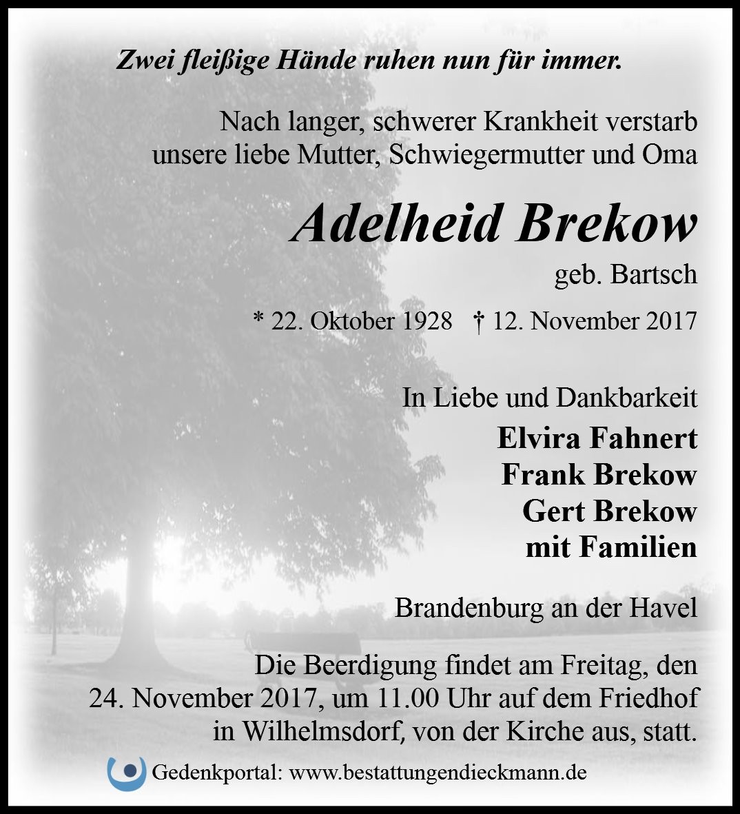 Traueranzeige von Adelheid Brekow