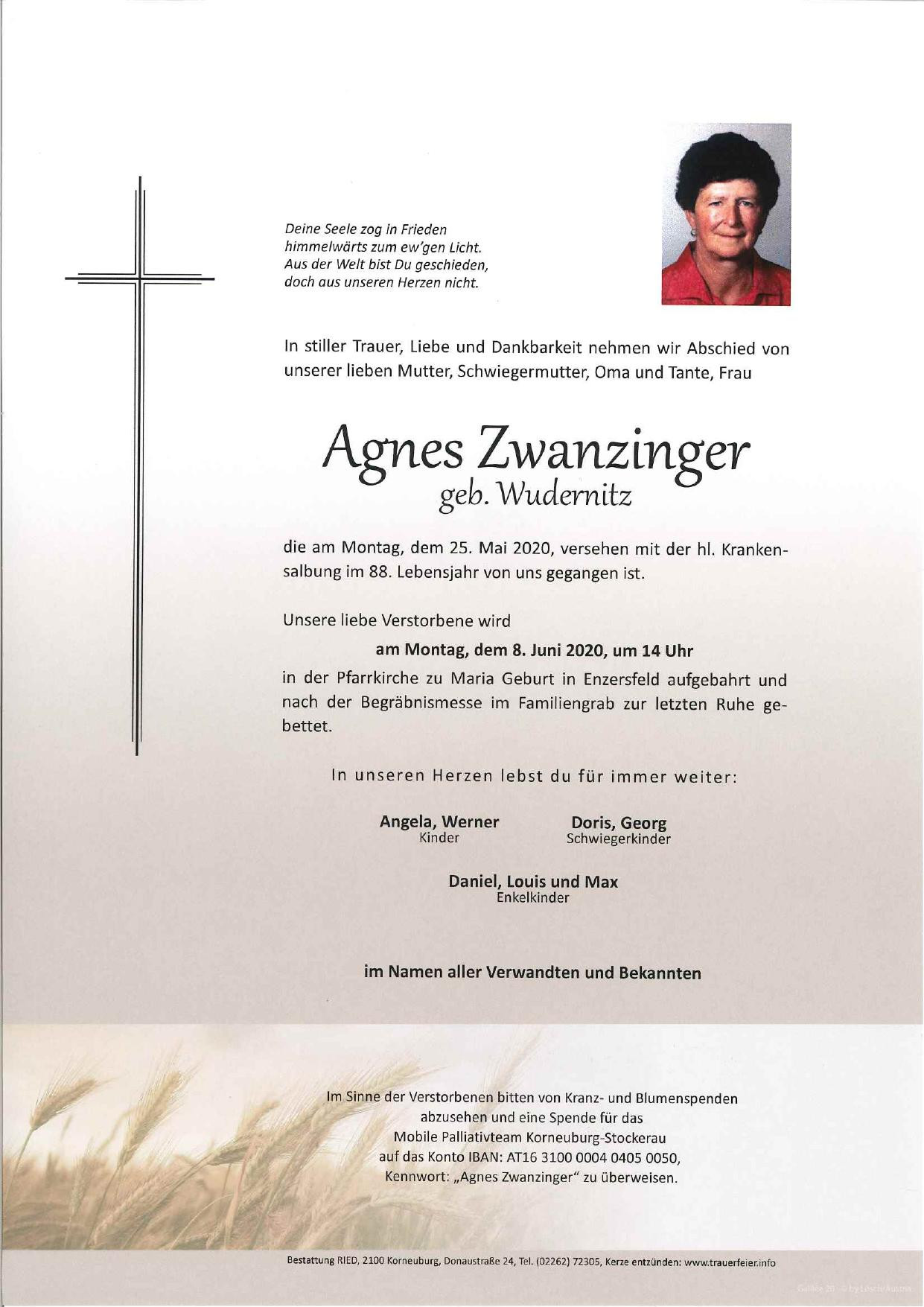 Traueranzeige von Agnes Zwanzinger