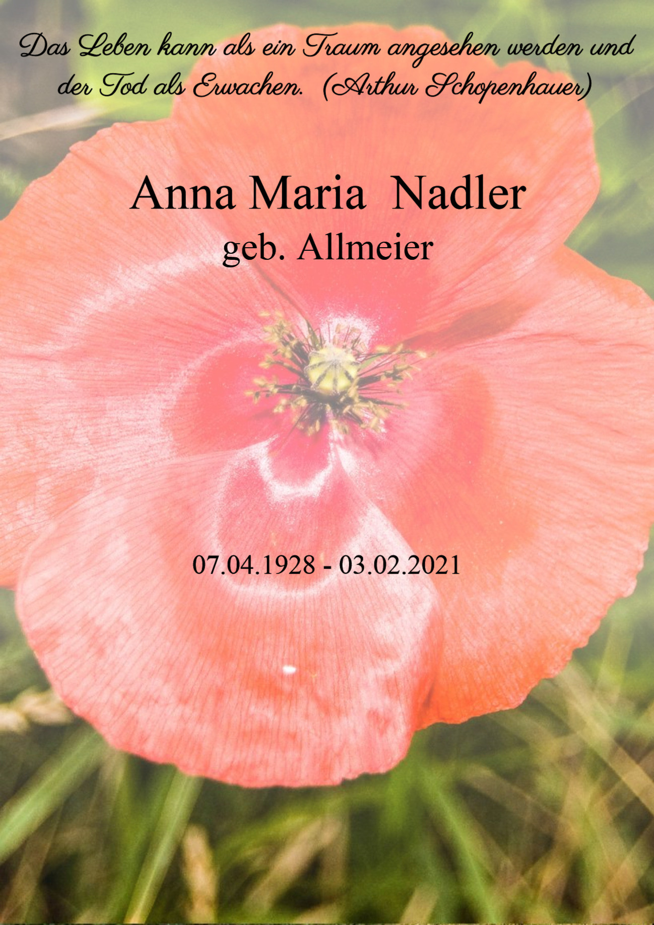 Traueranzeige von Anna Maria Nadler