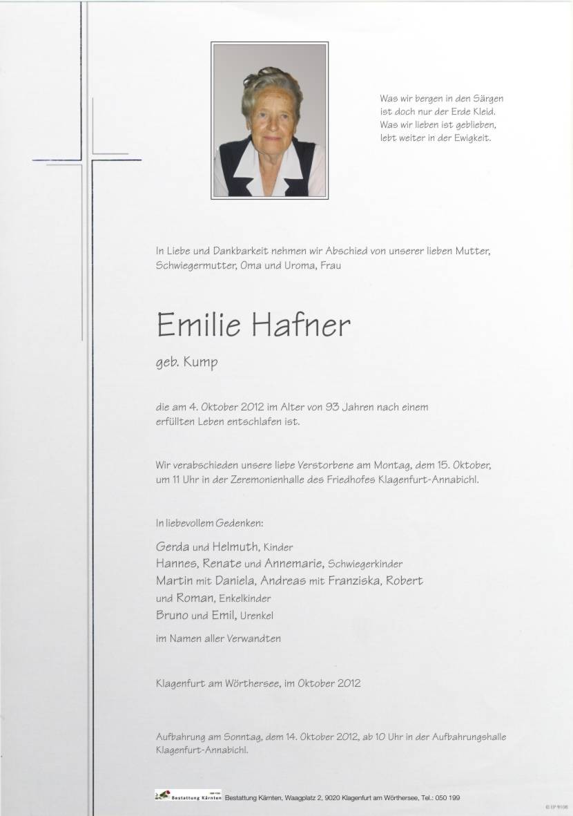 Traueranzeige von Emmi Hafner