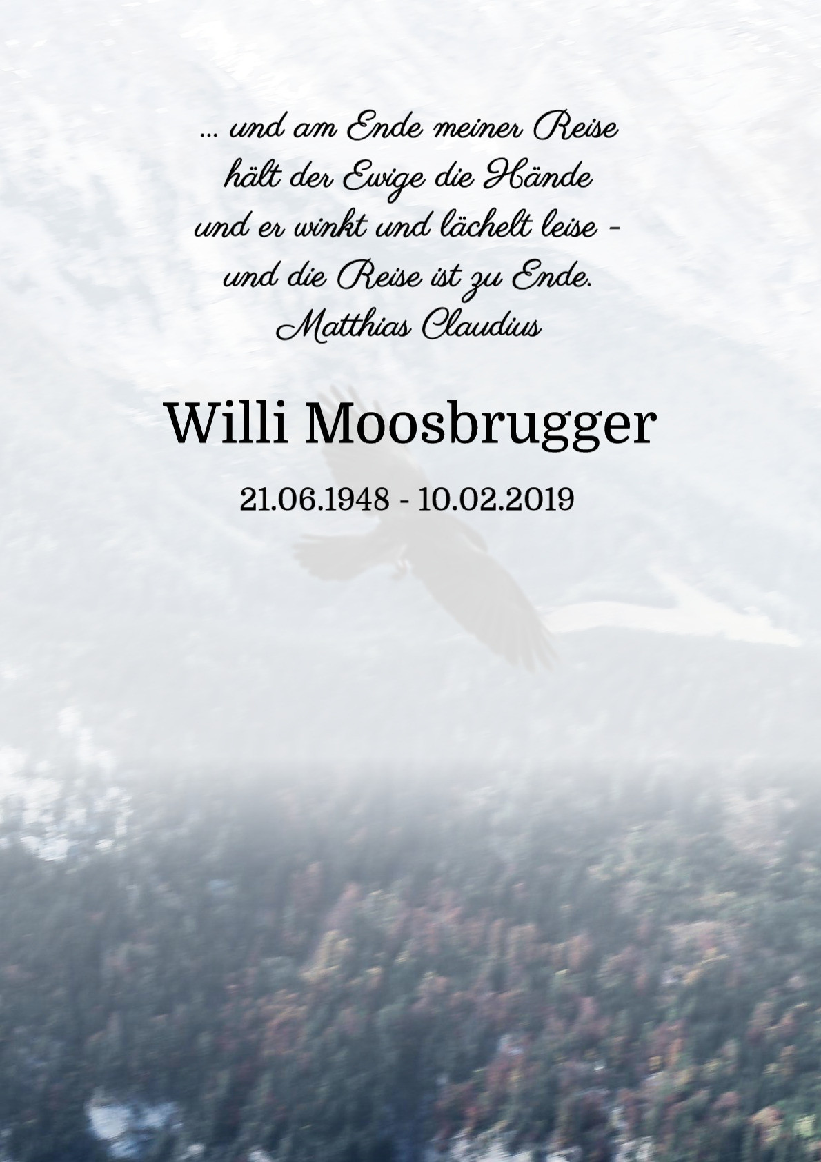 Traueranzeige von Willi Moosbrugger