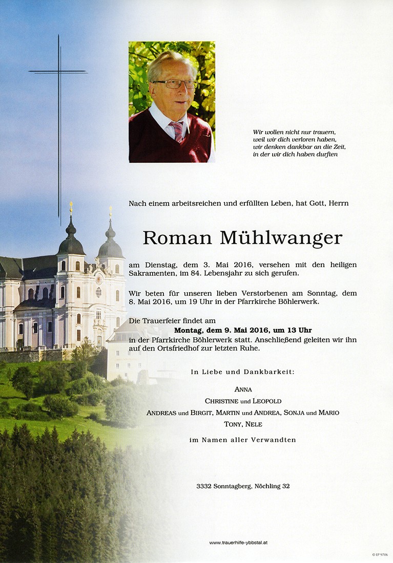 Traueranzeige von Roman Mühlwanger