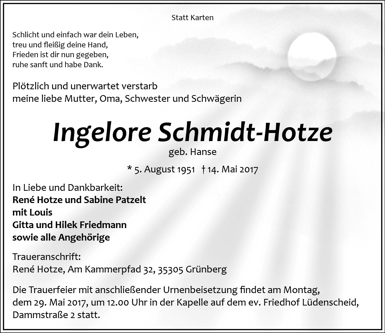 Traueranzeige von Ingelore Schmidt-Hotze